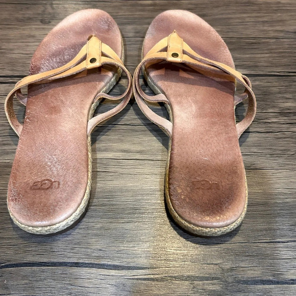 UGG Australia ANNICE Beige Leather Flip Flop Sandals 1016801  Size 10 - Picture 3 of 5